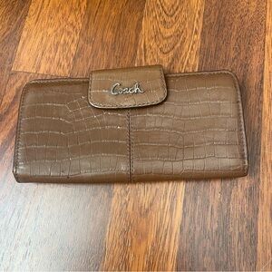 Coach Croc-Embossed Brown Wallet